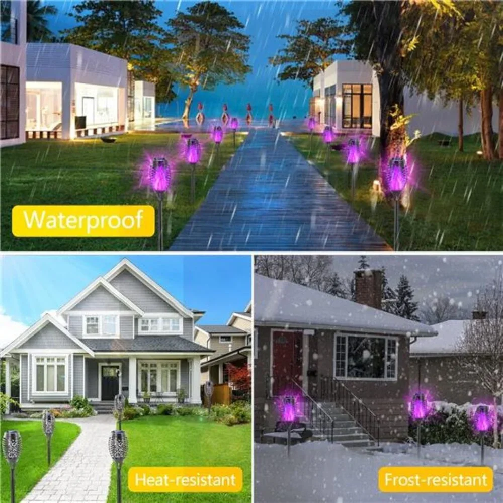 Solar Lights Outdoor,Halloween Decorations Purple Solar Tiki Torches for Outside